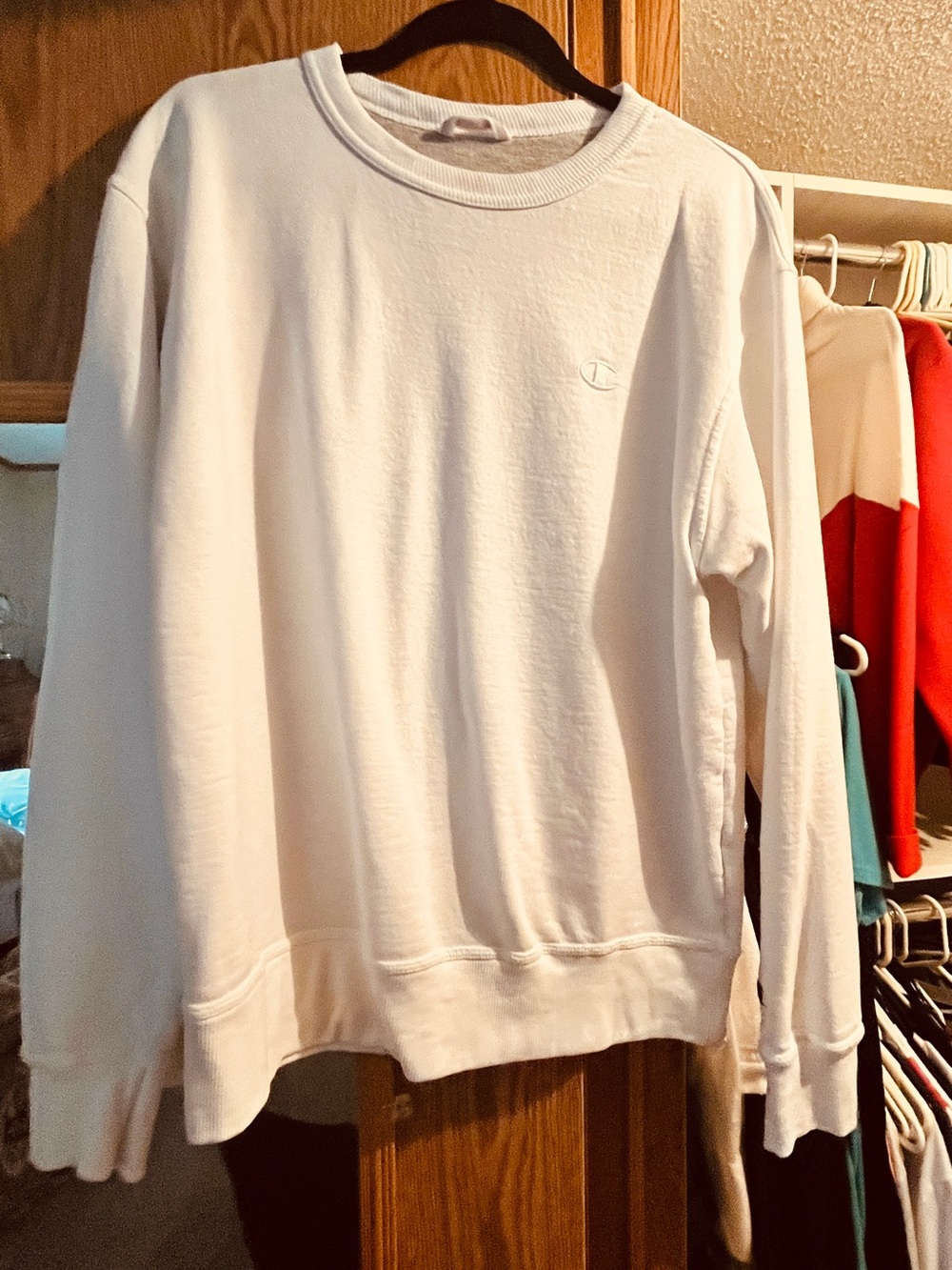 Champion Cream Crewneck Sweatshirt with Subtle Embroidered Logo